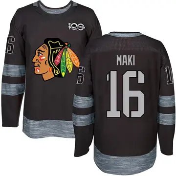 Men's Chico Maki Chicago Blackhawks ＃16 Authentic Black 1917-2017 100th Anniversary Jersey