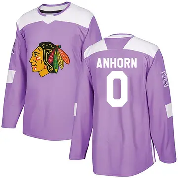 Men's Dylan Anhorn Chicago Blackhawks ＃0 Authentic Purple Fights Cancer Practice Jersey