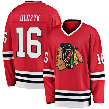 Men's Ed Olczyk Chicago Blackhawks ＃16 Breakaway Black Red Premier Heritage Jersey