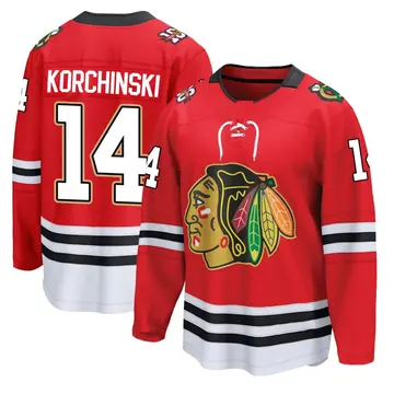 Men's Kevin Korchinski Chicago Blackhawks ＃14 Breakaway Black Red Centennial Jersey