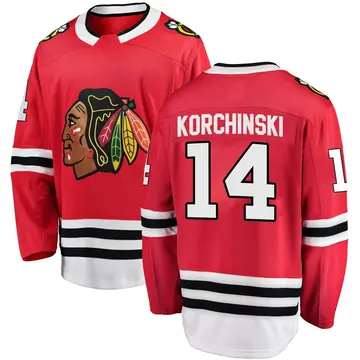 Men's Kevin Korchinski Chicago Blackhawks ＃14 Breakaway Black Red Home Jersey