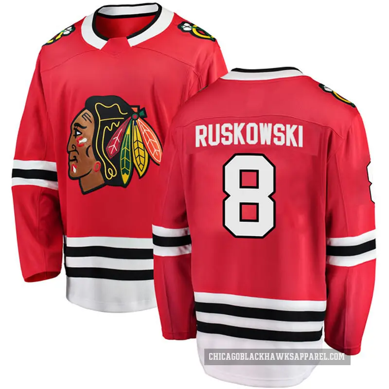 Men's Terry Ruskowski Chicago Blackhawks ＃8 Breakaway Black Red Home Jersey