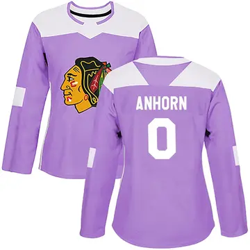 Women's Dylan Anhorn Chicago Blackhawks ＃0 Authentic Purple Fights Cancer Practice Jersey