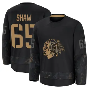 Youth Andrew Shaw Chicago Blackhawks ＃65 Premium Black 2024 Military Appreciation Practice Jersey